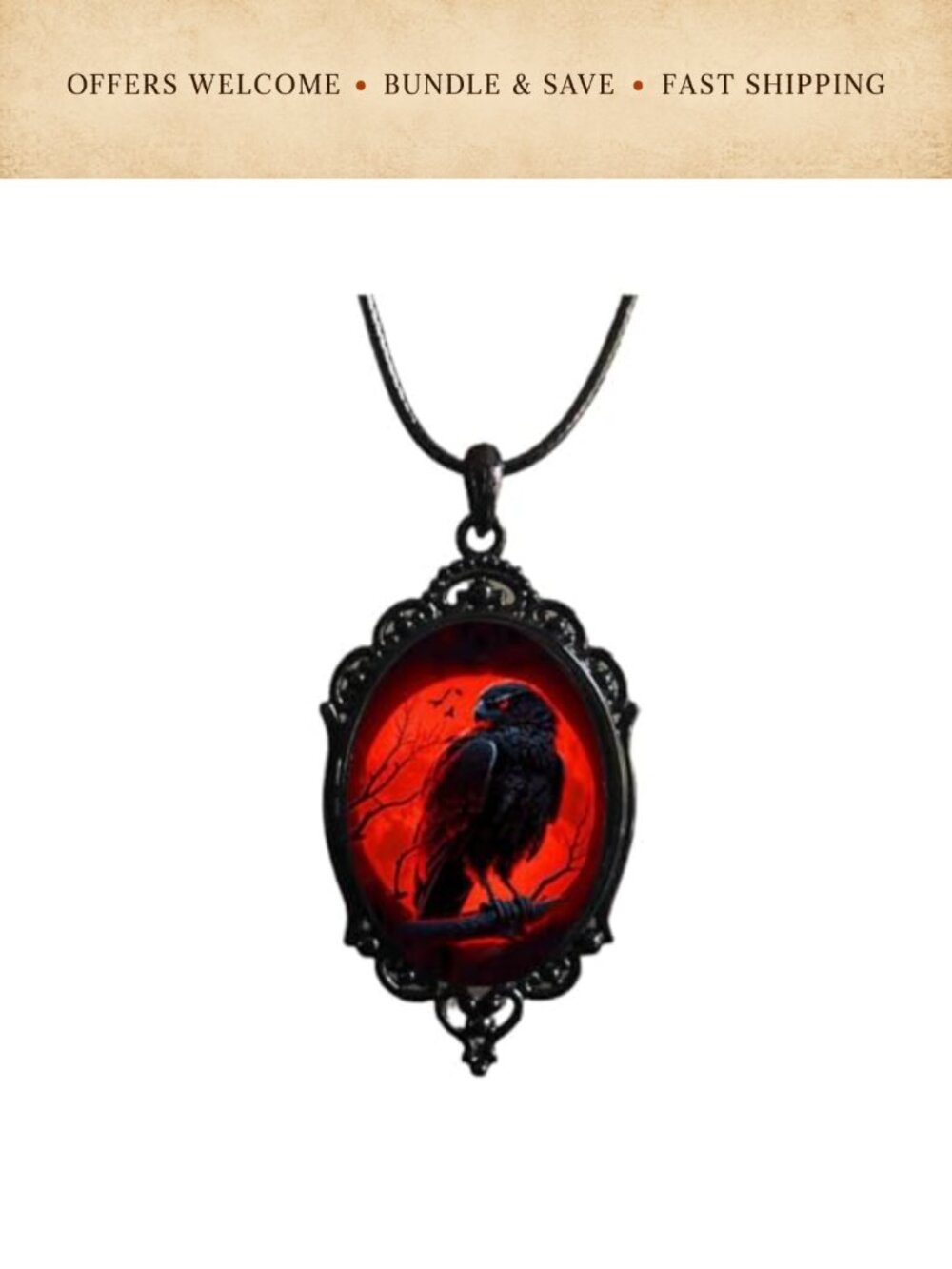 Gothic Bat Glass Pendant Necklace Rope Chain Witch Choker